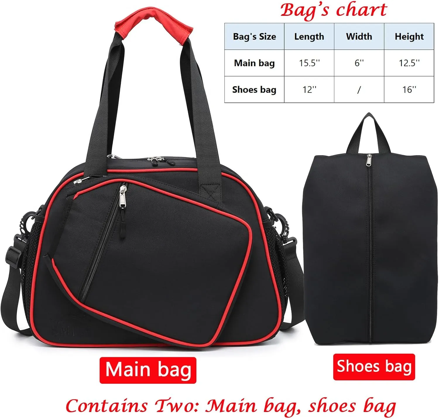 RAINBOW SMILE Crossbody Pickleball Bag with Shoes Bag 2PS for Women and Men, Waterproof Pickle Ball Bag Tote Shoulder Bag
