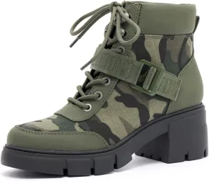 REDTOP Women's Combat Boots Chunky Lug Sole Ankle Boots Lace Up Buckle Casual Shoes