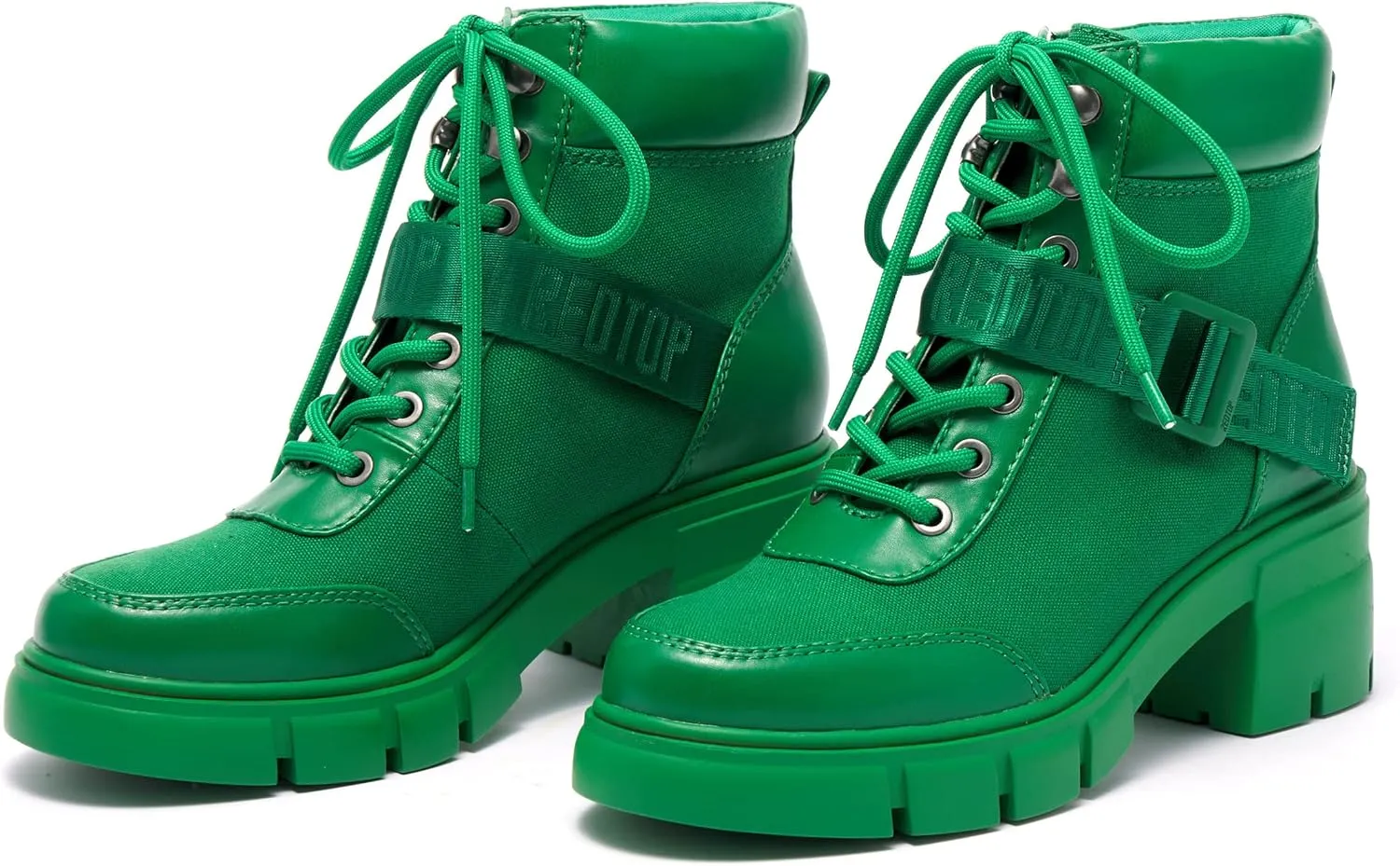 REDTOP Women's Combat Boots Chunky Lug Sole Ankle Boots Lace Up Buckle Casual Shoes