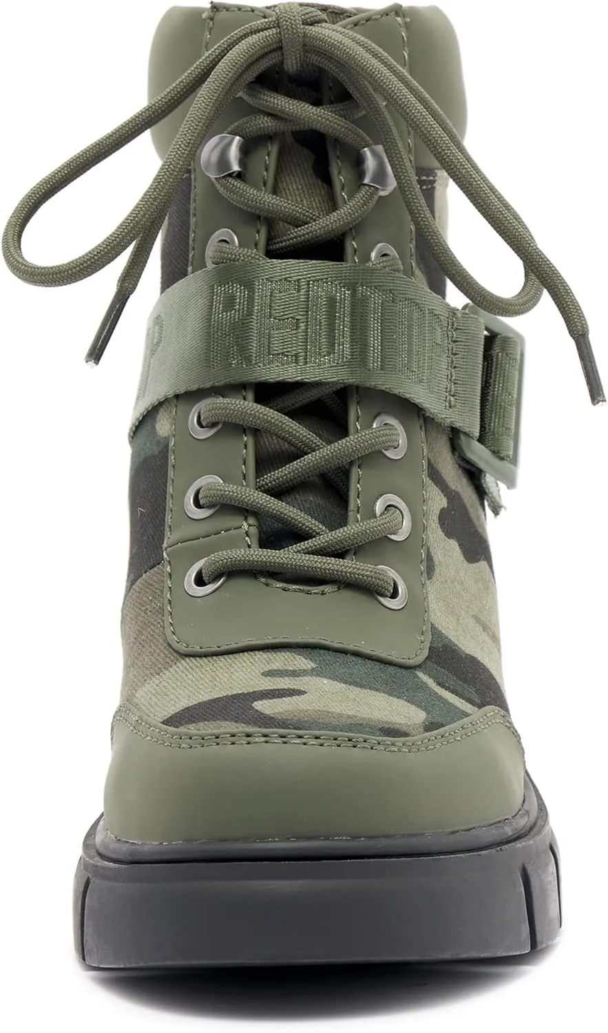 REDTOP Women's Combat Boots Chunky Lug Sole Ankle Boots Lace Up Buckle Casual Shoes