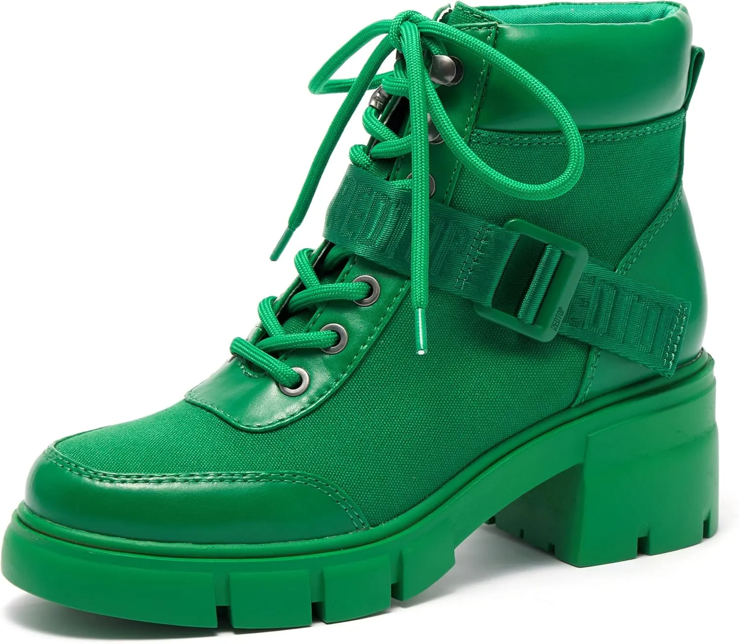 REDTOP Women's Combat Boots Chunky Lug Sole Ankle Boots Lace Up Buckle Casual Shoes