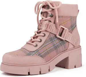 REDTOP Women's Combat Boots Chunky Lug Sole Ankle Boots Lace Up Buckle Casual Shoes