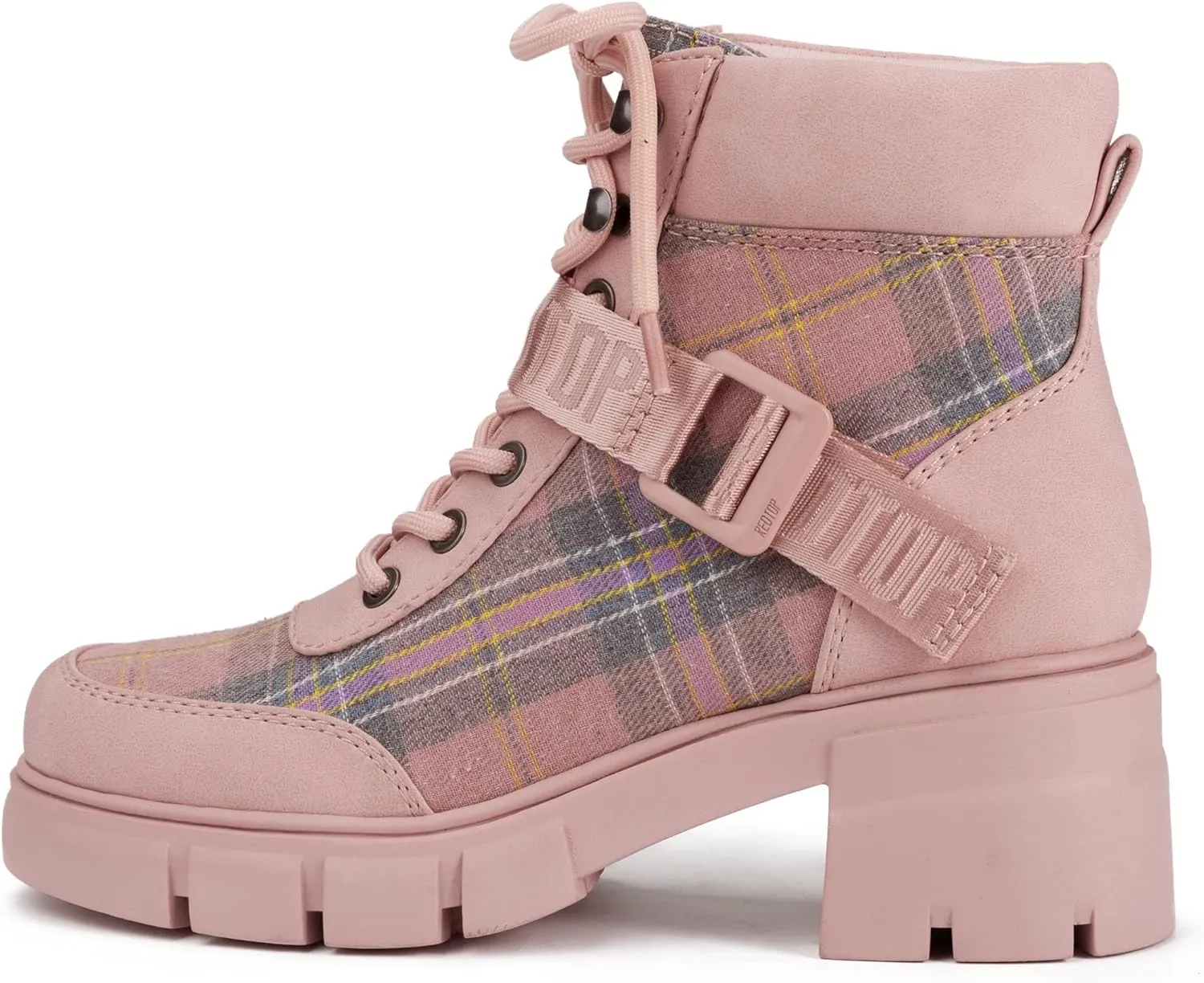REDTOP Women's Combat Boots Chunky Lug Sole Ankle Boots Lace Up Buckle Casual Shoes