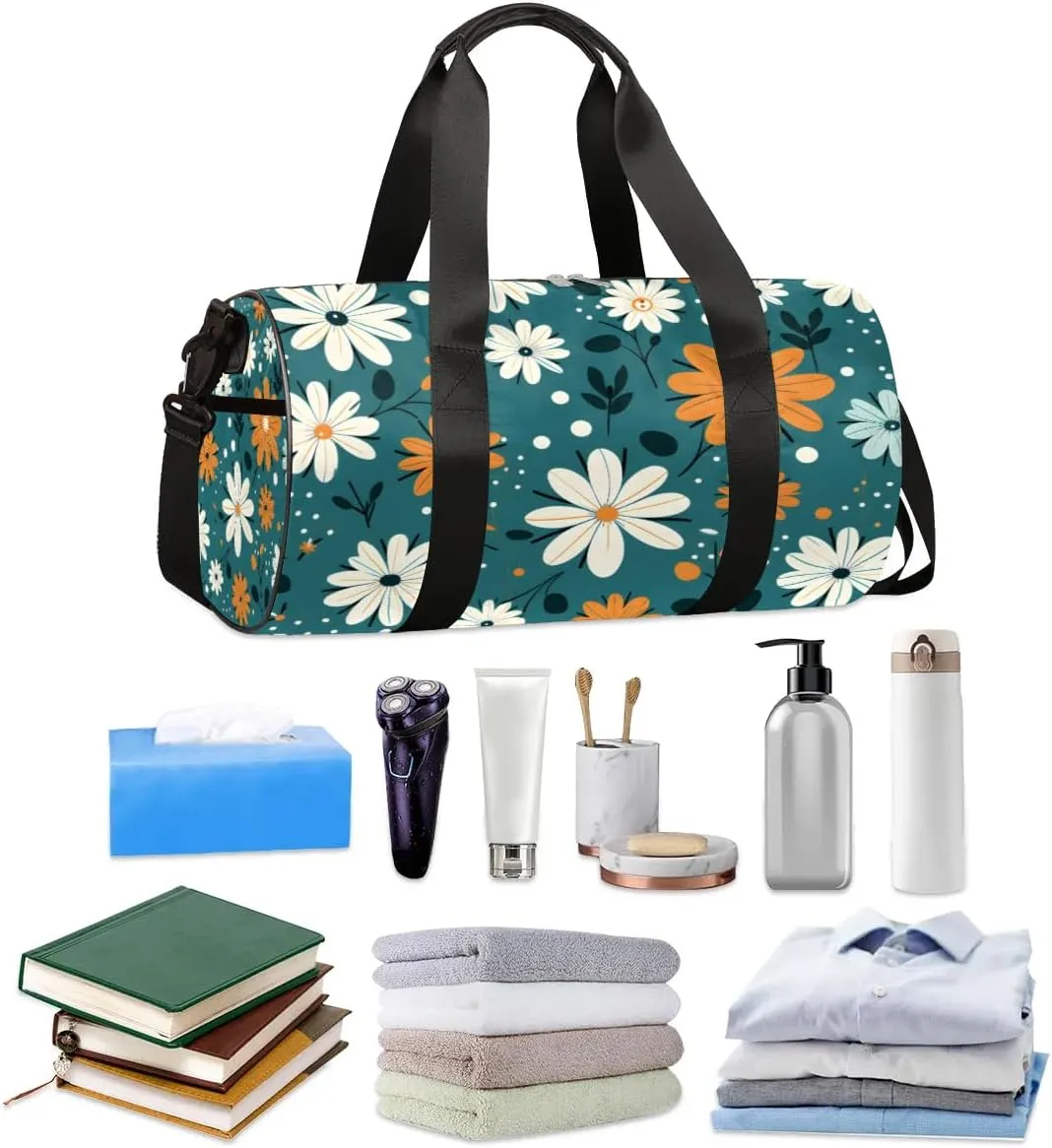 Retro Daisy Flowers Travel Duffle Bag Gym Bag for Women Men Lightweight Carry on Duffel Bag for Sports Gyms Weekend Getaway