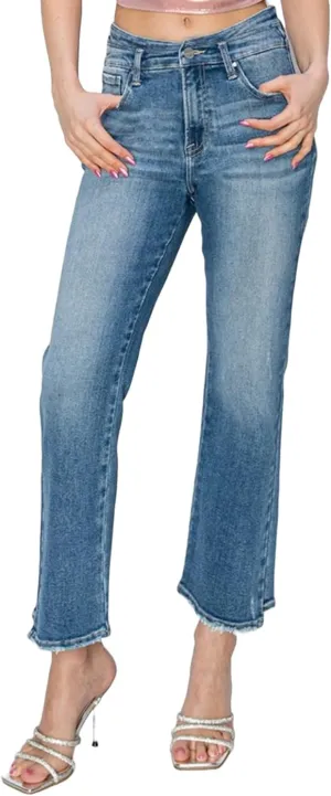 Risen Women's High Rise Slim Straight Jeans
