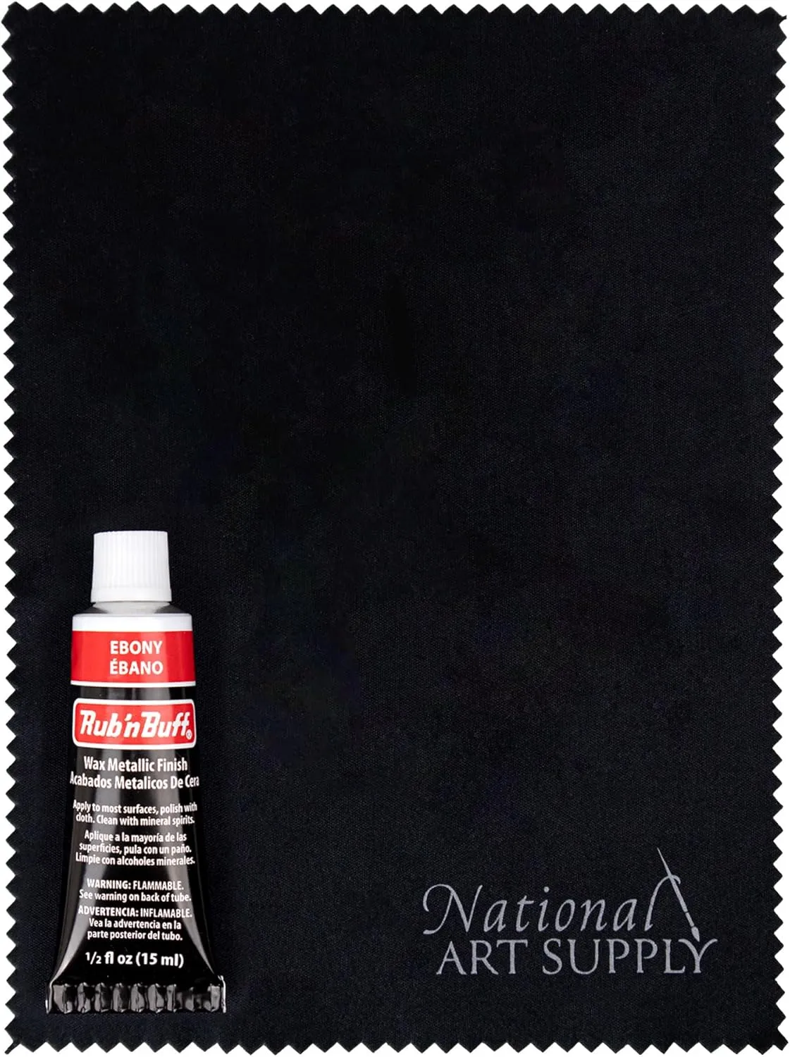 Rub n Buff Metallic Wax with Microfiber Cloth - Ebony Black Rub and Buff - 5"x7" Cloth to Smooth Finish - Single 0.5oz/15ml Tube