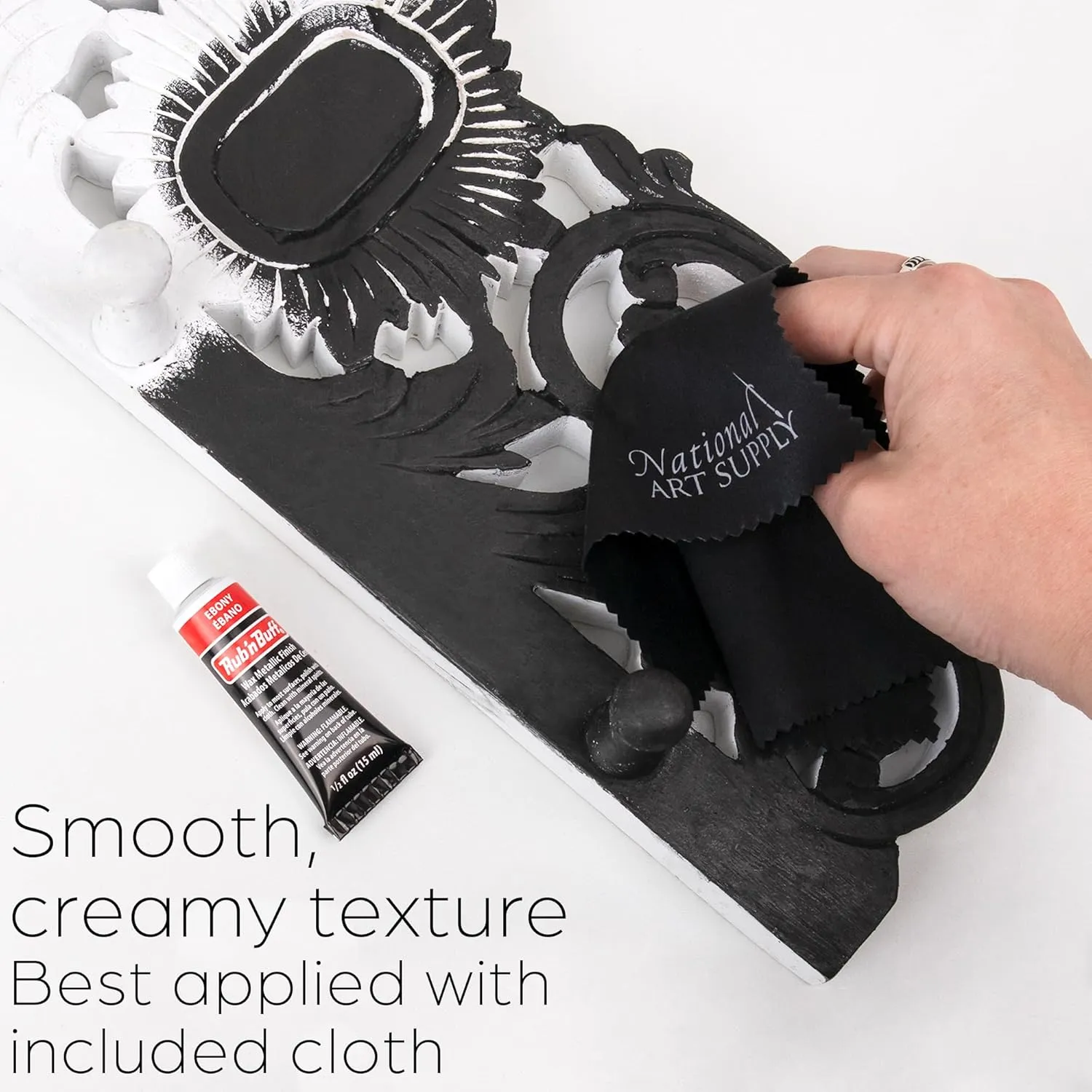 Rub n Buff Metallic Wax with Microfiber Cloth - Ebony Black Rub and Buff - 5"x7" Cloth to Smooth Finish - Single 0.5oz/15ml Tube