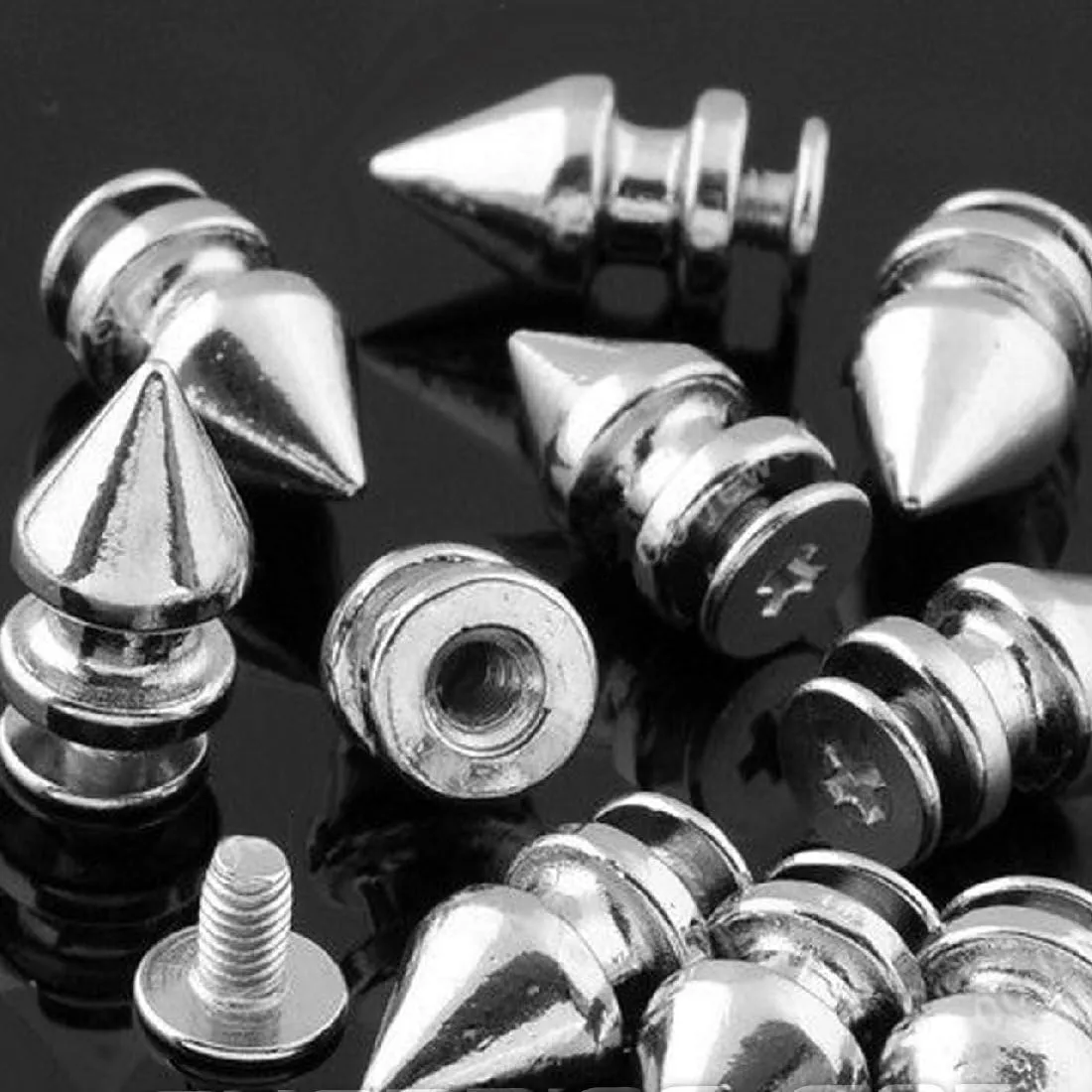 RUBYCA 12MM 100 Sets Metal Tree Spikes and Studs Metallic Screw-Back for DIY Leather-Craft Silver Color