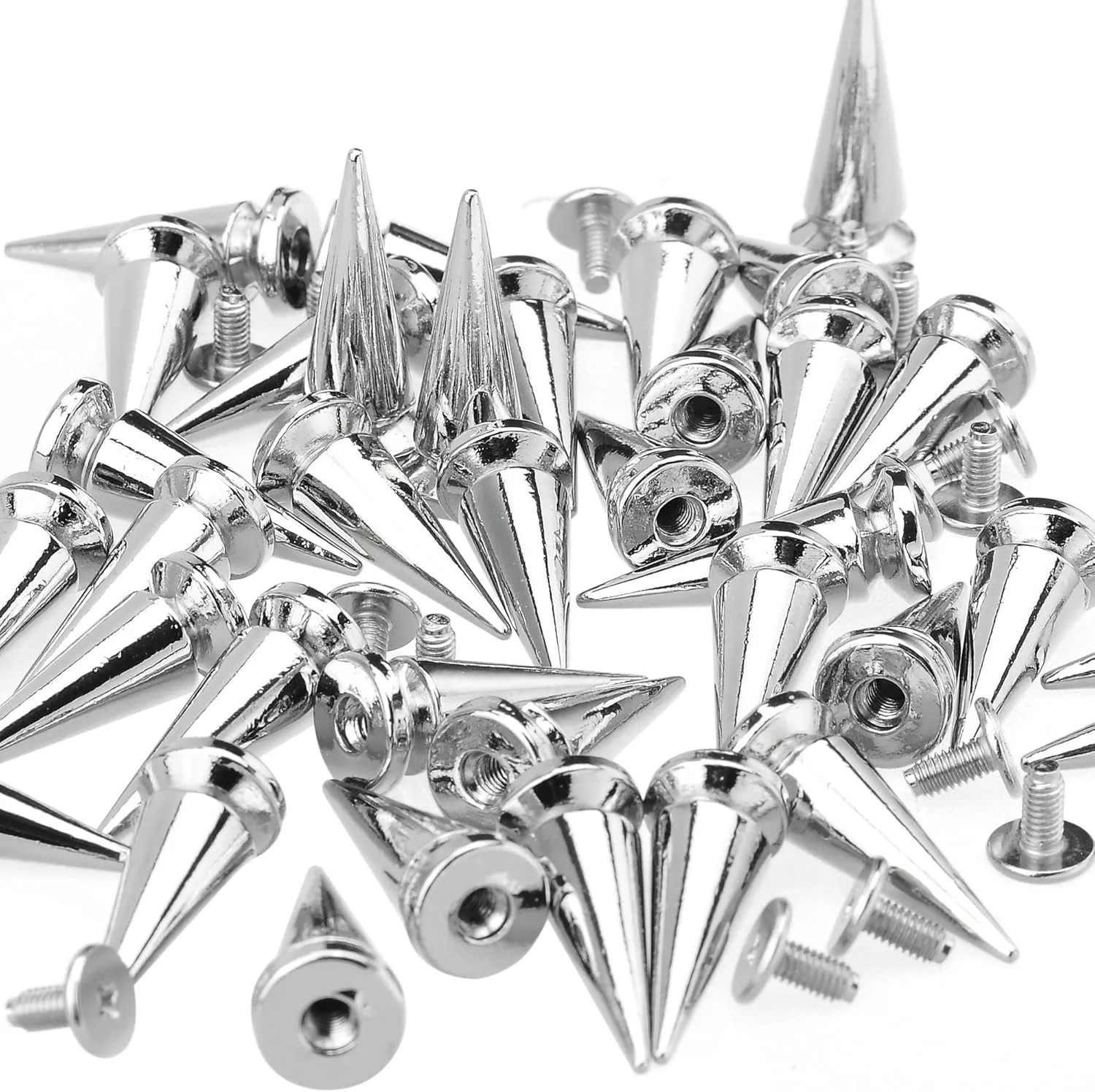 RUBYCA 25MM 100 Sets Large Metal Big Tree Spikes and Studs Metallic Screw-Back for DIY Leather-Craft Silver Color
