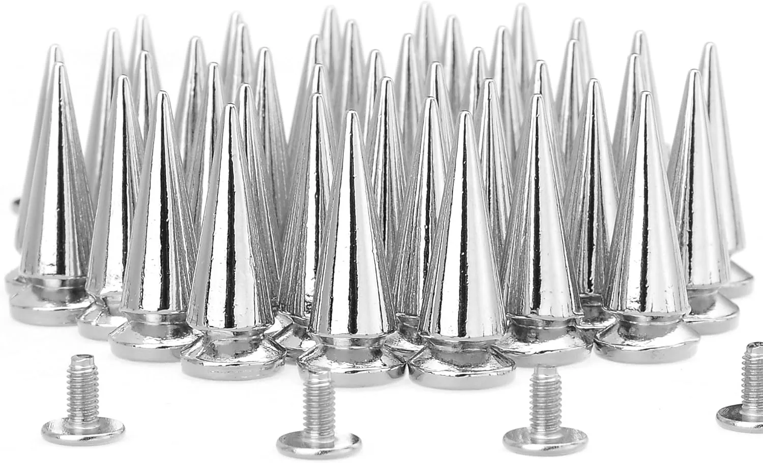 RUBYCA 25MM 100 Sets Large Metal Big Tree Spikes and Studs Metallic Screw-Back for DIY Leather-Craft Silver Color