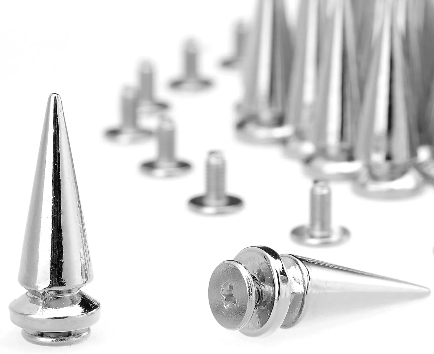 RUBYCA 25MM 100 Sets Large Metal Big Tree Spikes and Studs Metallic Screw-Back for DIY Leather-Craft Silver Color