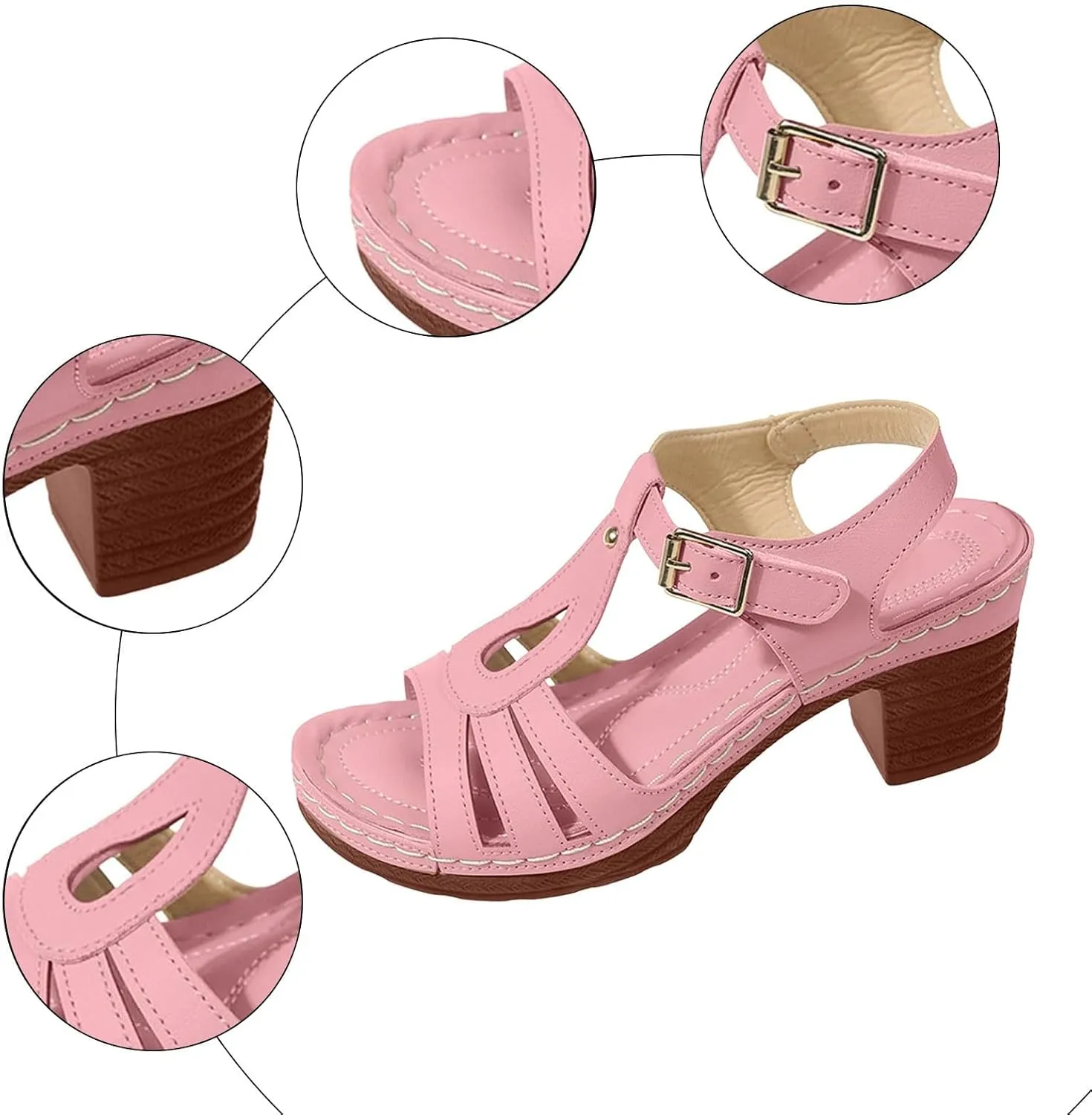 Sandals for Women 2025 Dressy Summer Wedge Slides Sandals Arch Support Breathable Hollow Out Walking Shoes Buckle Ankle Strap Adjustable Slip On Outdoor Shoes