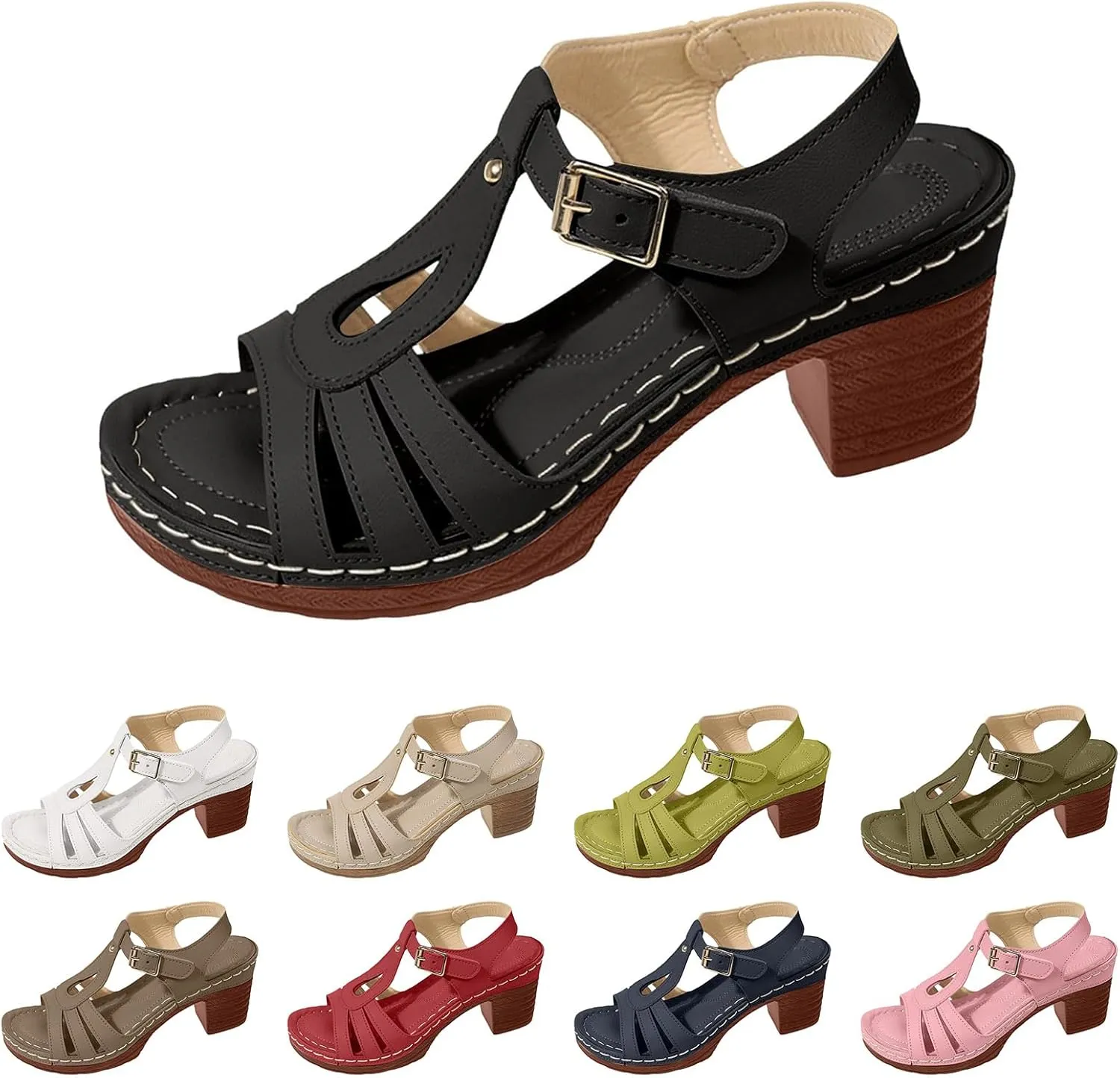 Sandals for Women 2025 Dressy Summer Wedge Slides Sandals Arch Support Breathable Hollow Out Walking Shoes Buckle Ankle Strap Adjustable Slip On Outdoor Shoes