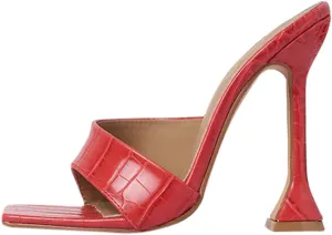 Sandals for Women Dressy Summer,Fashion Square Toe Open Toe Single Belt Slip-on Stilettos Slipper Comfy Casual Ladies Thin High Heels Shoes