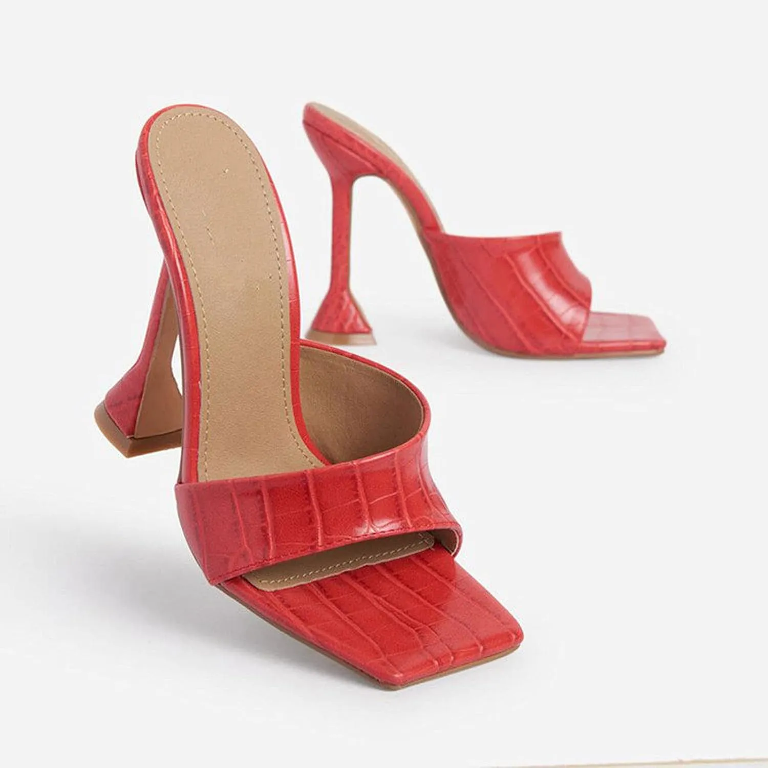 Sandals for Women Dressy Summer,Fashion Square Toe Open Toe Single Belt Slip-on Stilettos Slipper Comfy Casual Ladies Thin High Heels Shoes