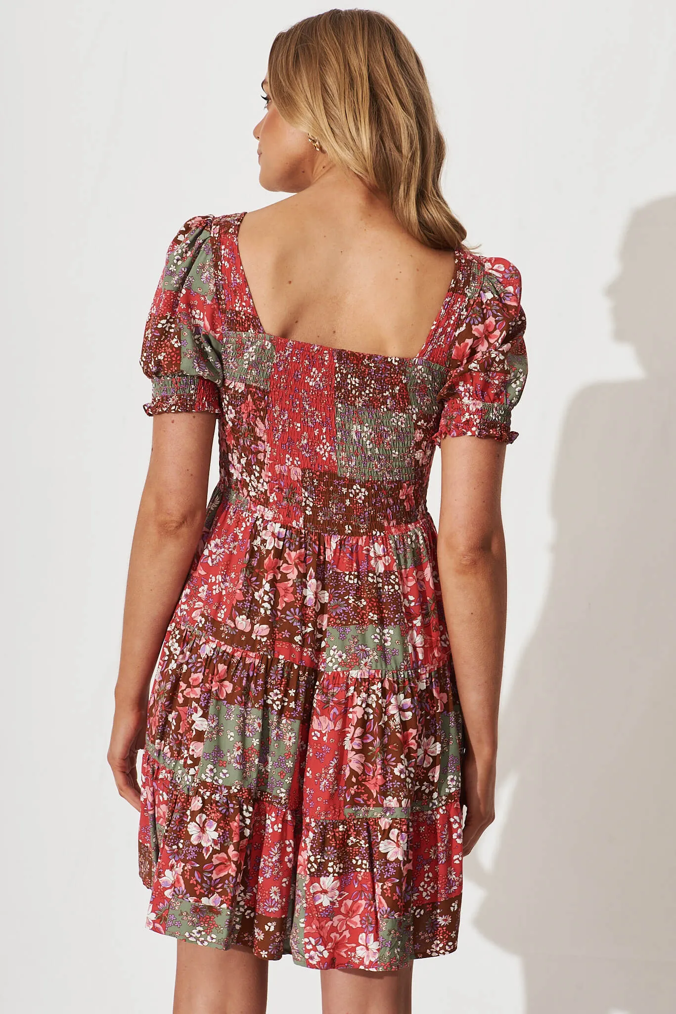 Sevilla Dress In Red Multi Patchwork Floral