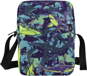 Sharks Messenger Bag for Women Men Crossbody Shoulder Bag Cellphone Wallet Bag Purse Daypack with Adjustable Strap for Cycling Hiking