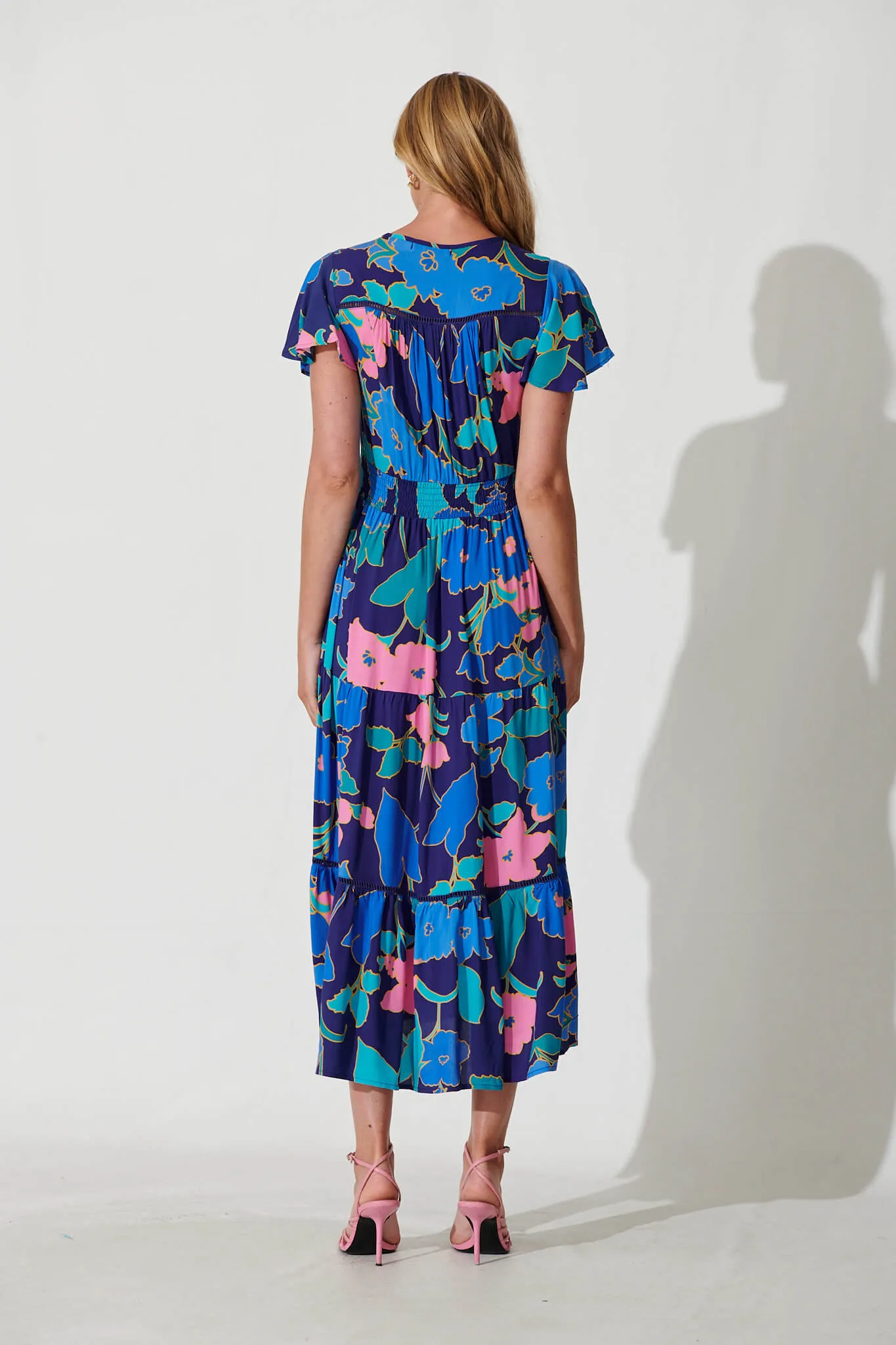 Sheila Maxi Dress In Blue Flower Print