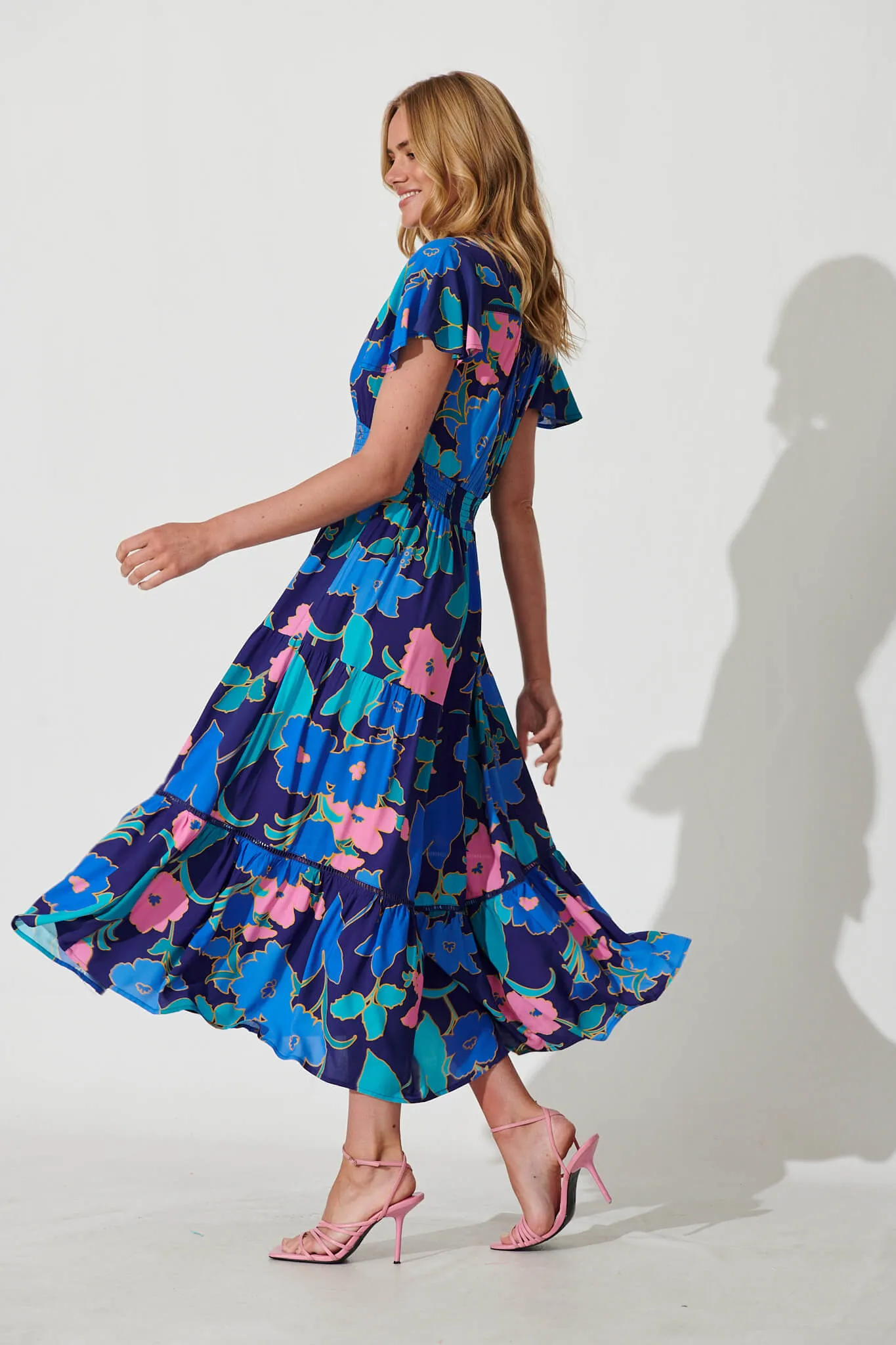 Sheila Maxi Dress In Blue Flower Print