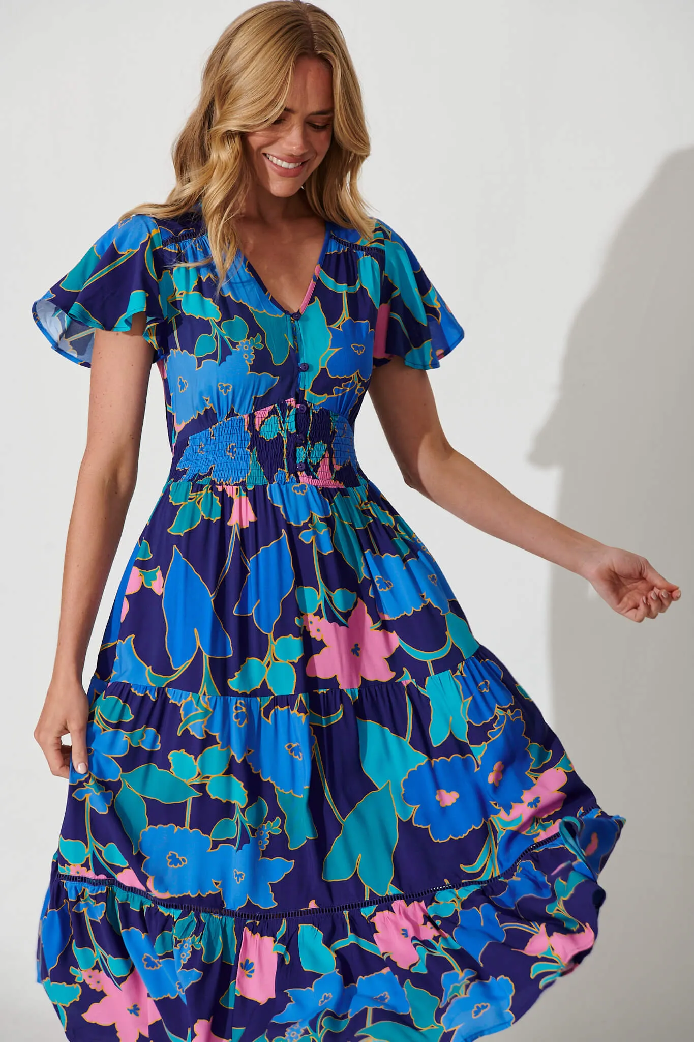 Sheila Maxi Dress In Blue Flower Print