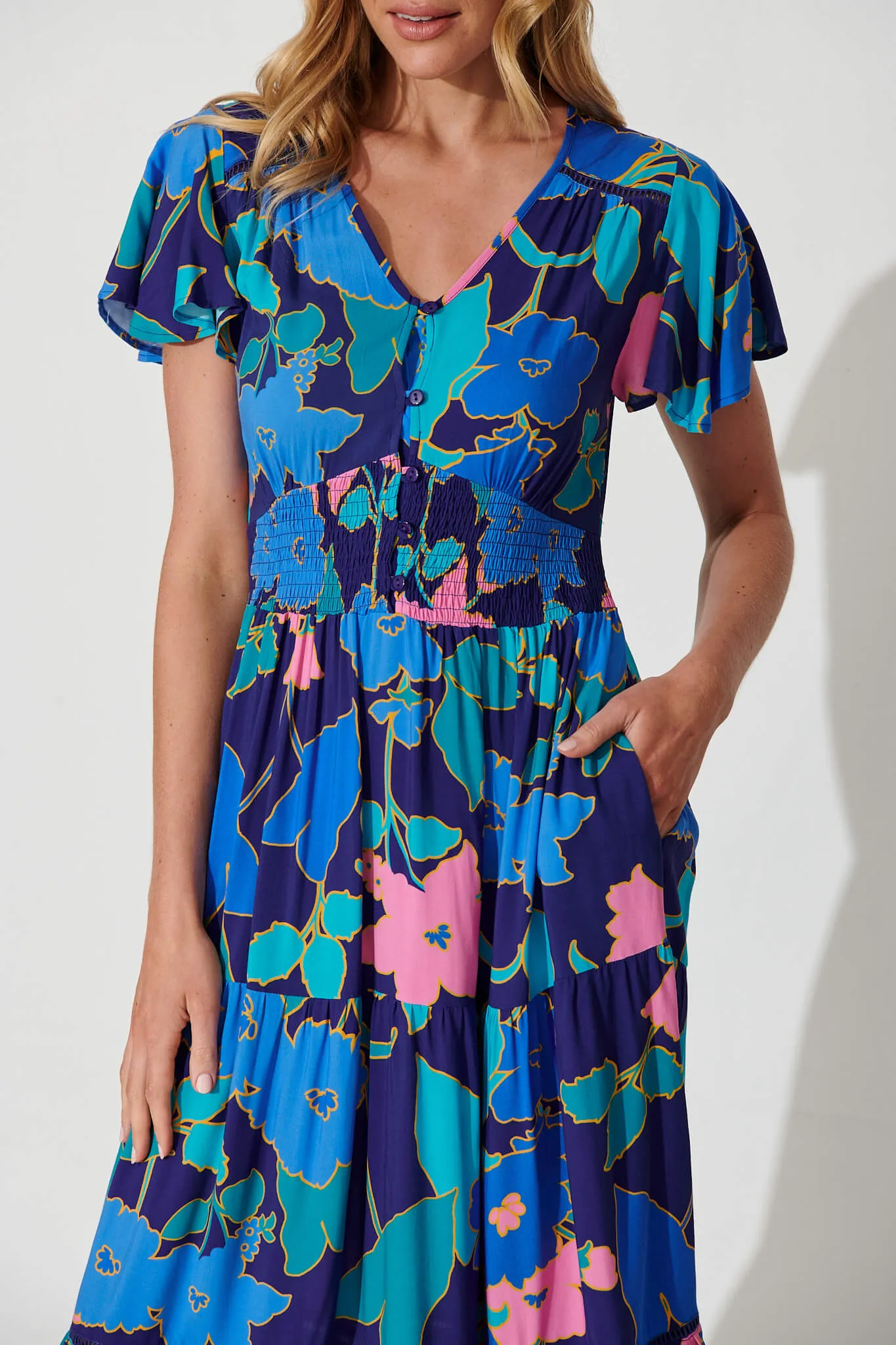 Sheila Maxi Dress In Blue Flower Print