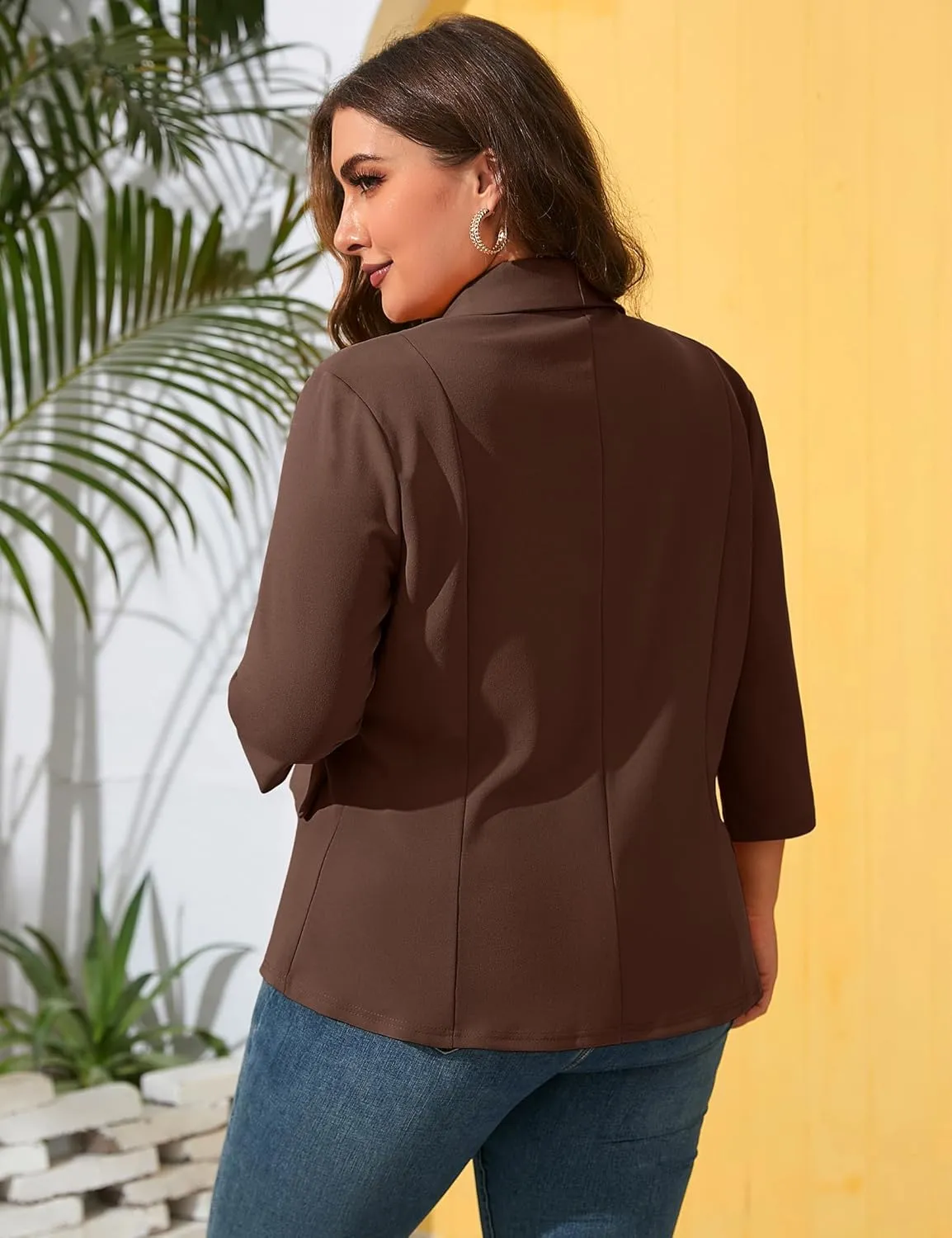 ShopWonder Womens Plus Size Casual Pocketed Blazer Office Open Front 3/4 Sleeve Cardigans Jacket Work Suit