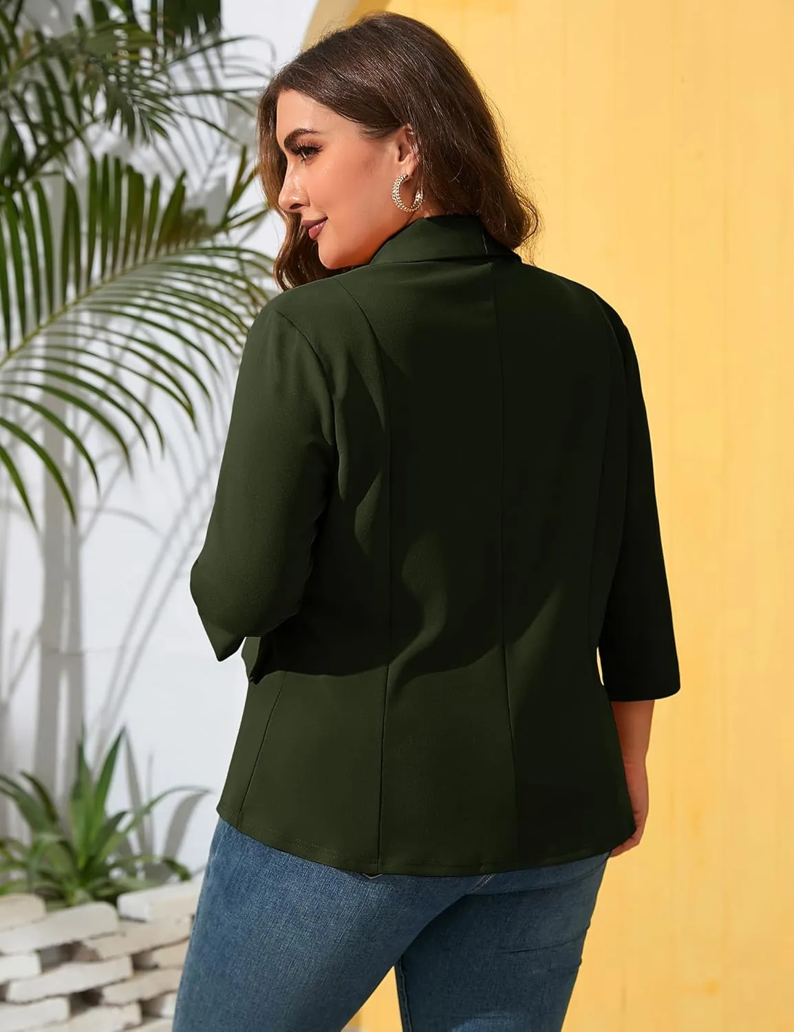 ShopWonder Womens Plus Size Casual Pocketed Blazer Office Open Front 3/4 Sleeve Cardigans Jacket Work Suit