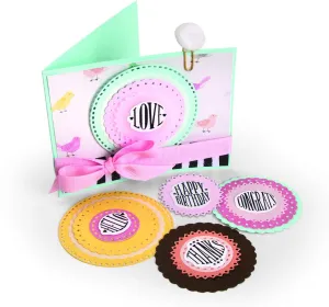 Sizzix Framelits Die with Stamps Set 662347, Cirlce Sentiments by Lori Whitlock, 10 Pack, Multi Color, One Size