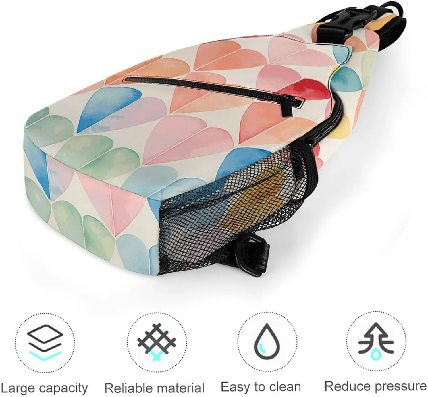 Sling Backpack Crossbody for Man Woman Colorful Collage Hearts Cross Body Adjustable Chest Bag