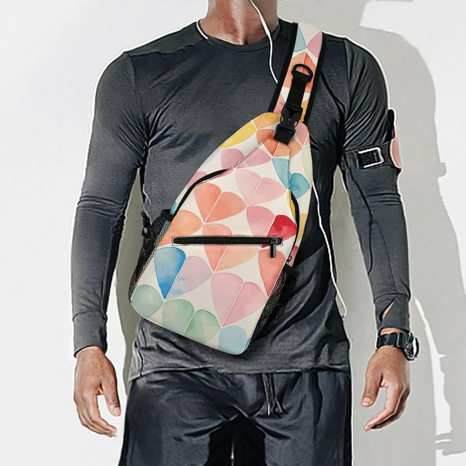 Sling Backpack Crossbody for Man Woman Colorful Collage Hearts Cross Body Adjustable Chest Bag