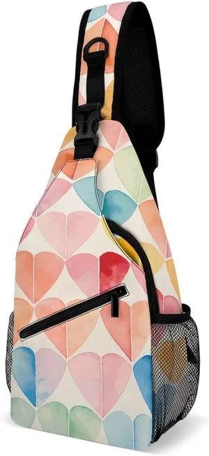 Sling Backpack Crossbody for Man Woman Colorful Collage Hearts Cross Body Adjustable Chest Bag