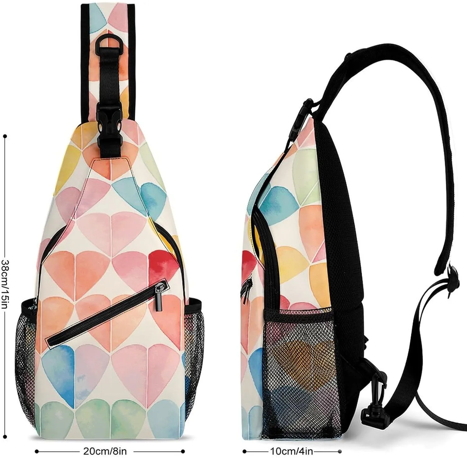 Sling Backpack Crossbody for Man Woman Colorful Collage Hearts Cross Body Adjustable Chest Bag