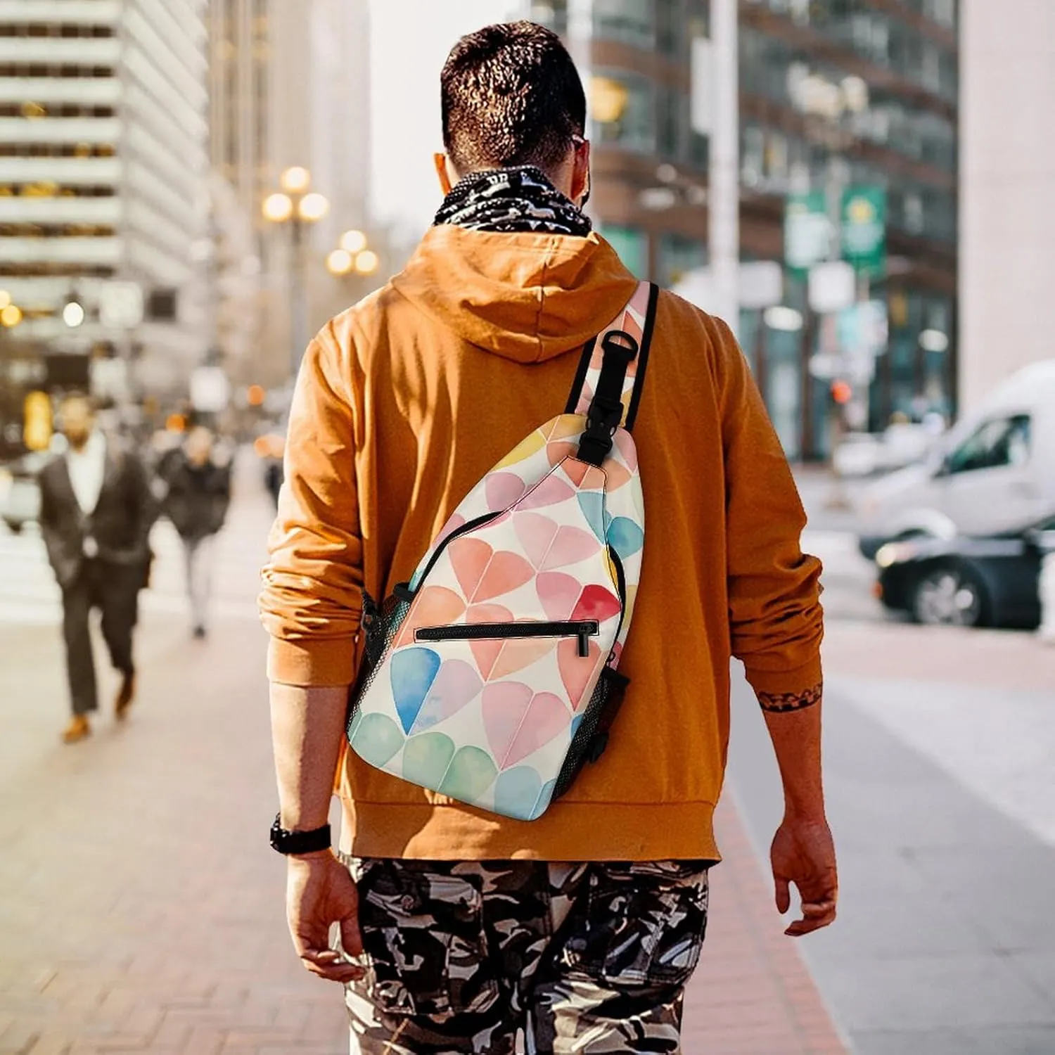 Sling Backpack Crossbody for Man Woman Colorful Collage Hearts Cross Body Adjustable Chest Bag