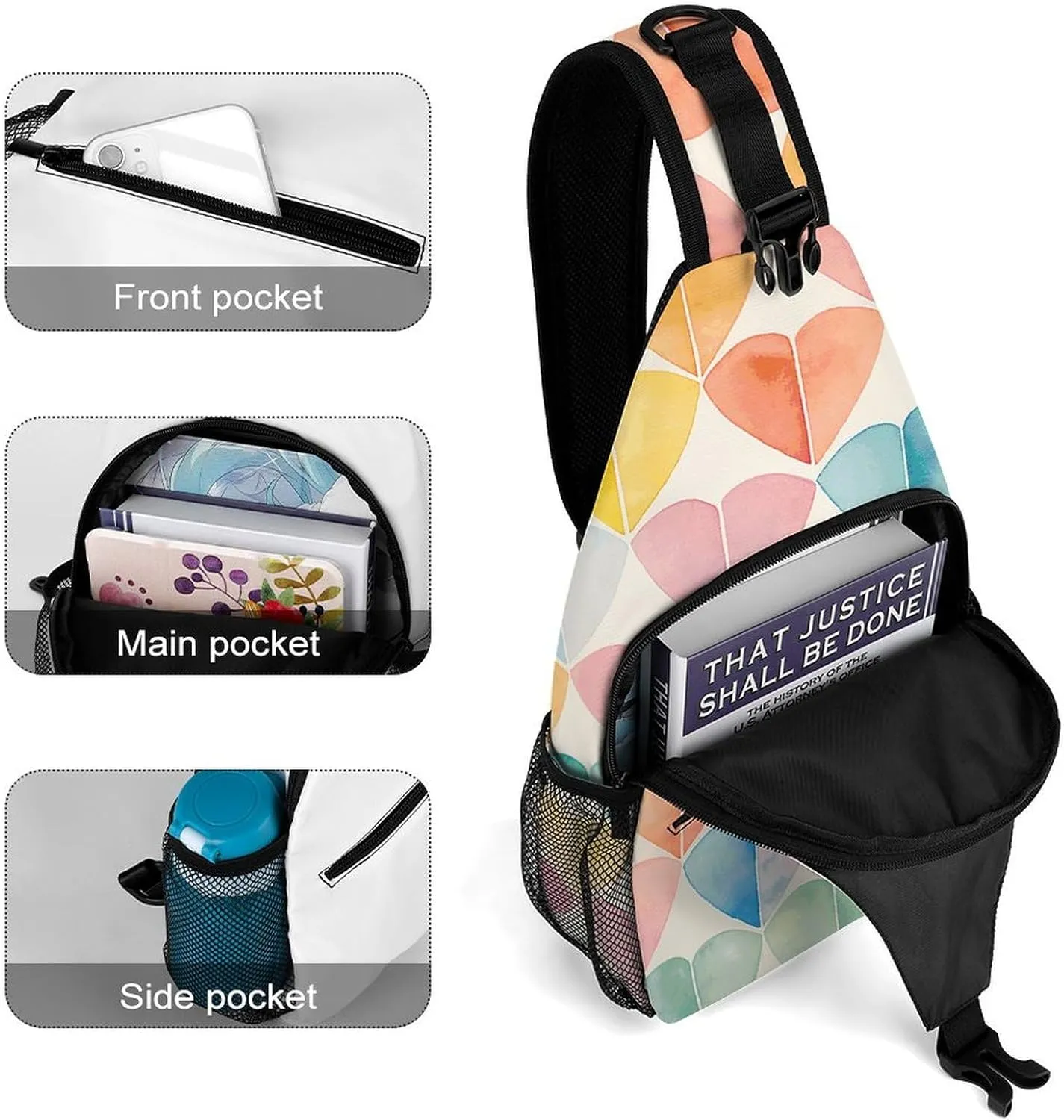 Sling Backpack Crossbody for Man Woman Colorful Collage Hearts Cross Body Adjustable Chest Bag