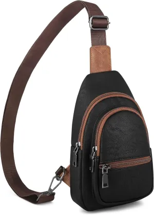 Sling Bag for Women, Crossbody Bags Purse for Women Trendy Vegan Leather Chest Bag with Adjustable Guitar Strap