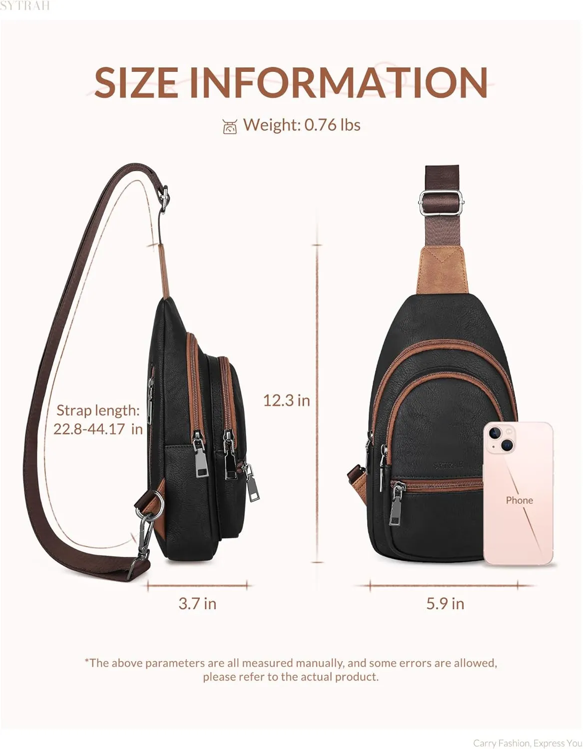 Sling Bag for Women, Crossbody Bags Purse for Women Trendy Vegan Leather Chest Bag with Adjustable Guitar Strap