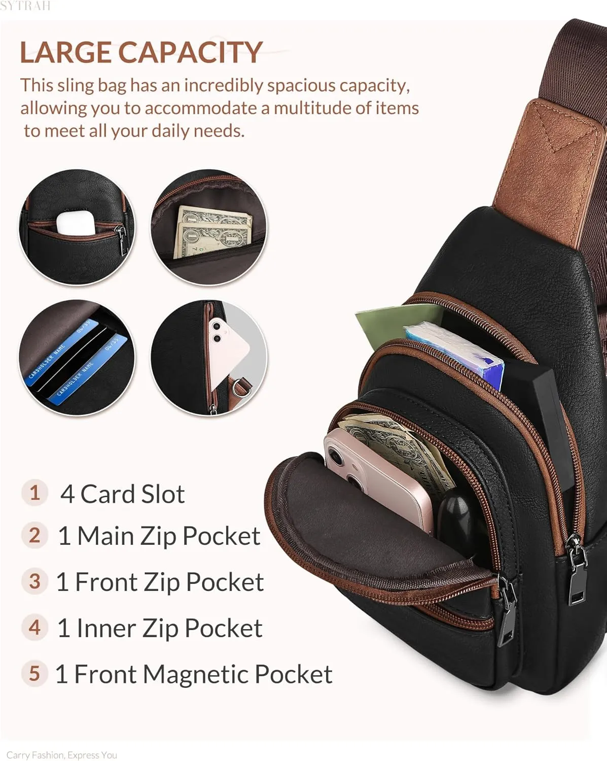 Sling Bag for Women, Crossbody Bags Purse for Women Trendy Vegan Leather Chest Bag with Adjustable Guitar Strap