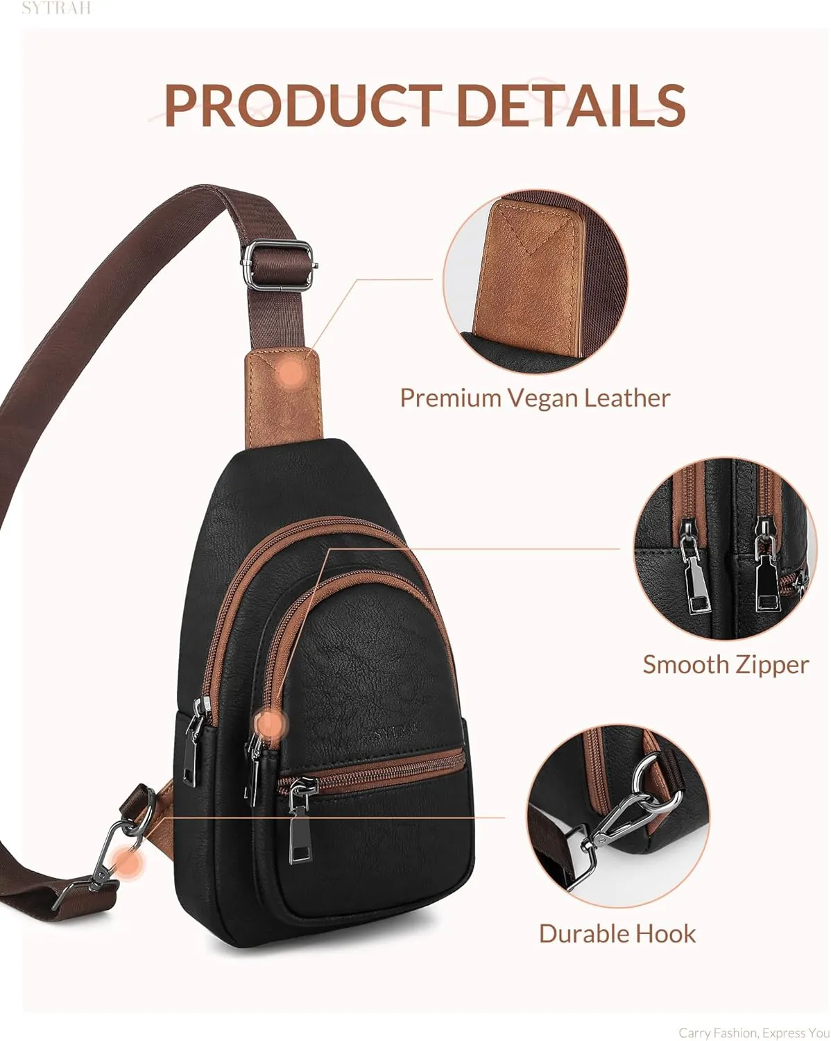 Sling Bag for Women, Crossbody Bags Purse for Women Trendy Vegan Leather Chest Bag with Adjustable Guitar Strap