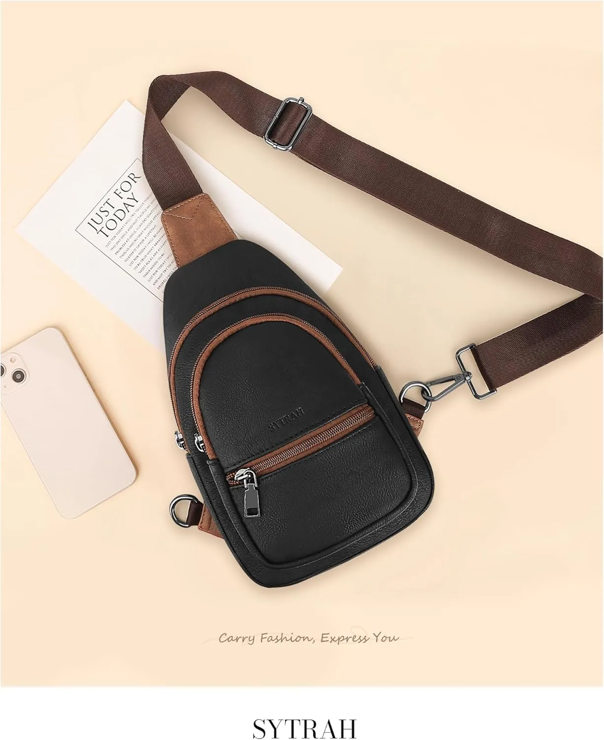 Sling Bag for Women, Crossbody Bags Purse for Women Trendy Vegan Leather Chest Bag with Adjustable Guitar Strap