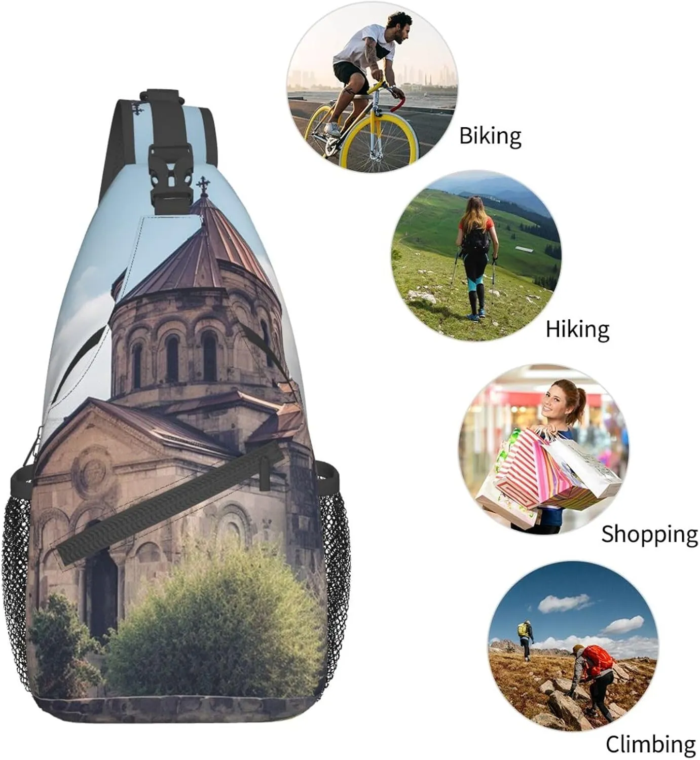 Sling Bag for Women Men Crossbody Bag Small Sling Backpack Armenian Church Chest Bag Hiking Daypack