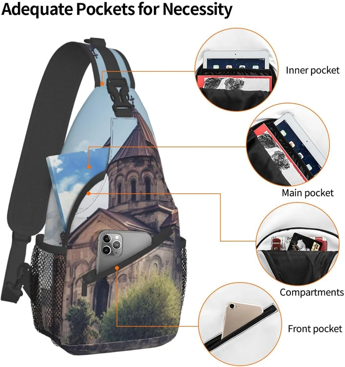 Sling Bag for Women Men Crossbody Bag Small Sling Backpack Armenian Church Chest Bag Hiking Daypack