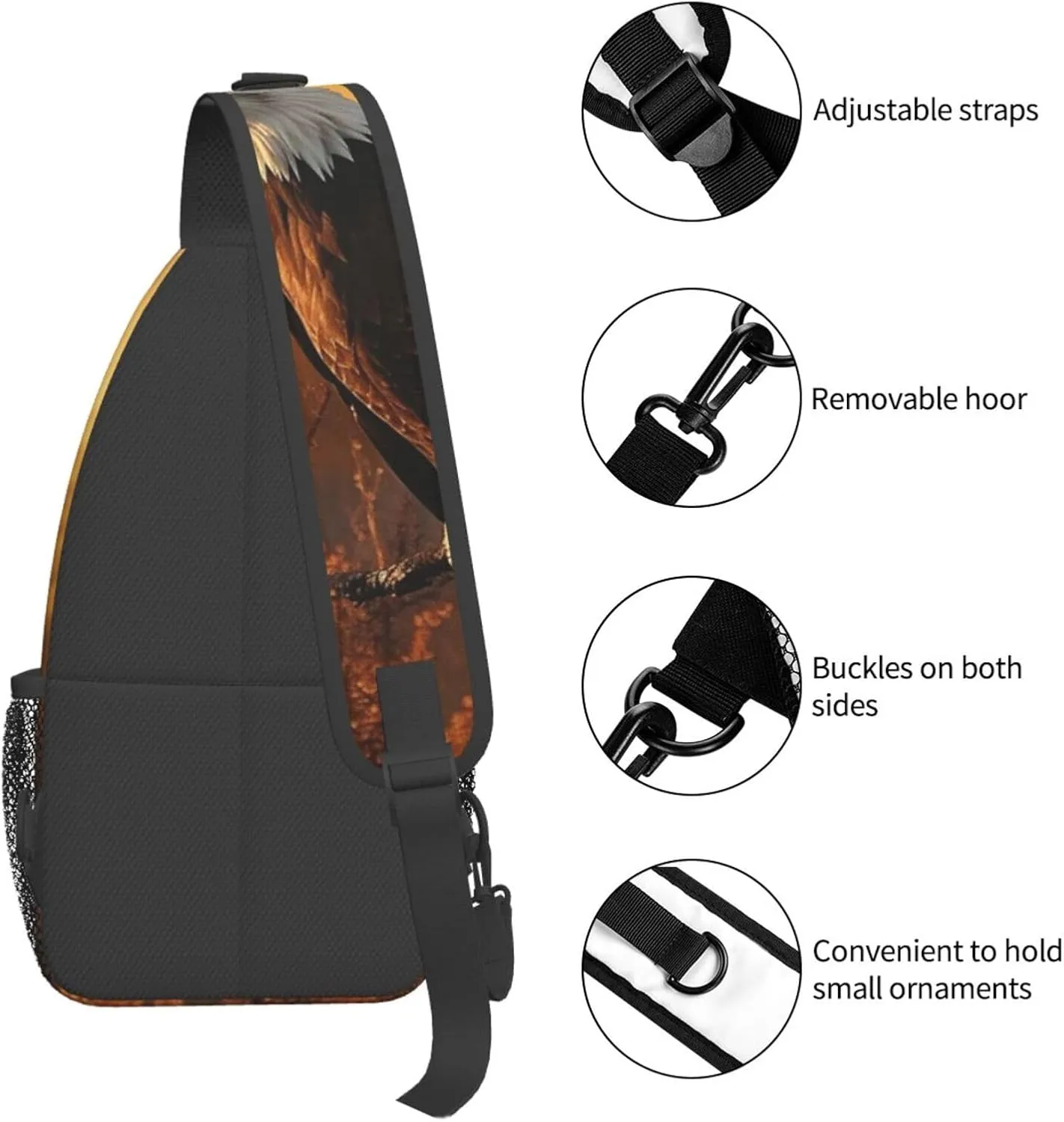 Sling Bag for Women Men Crossbody Bag Small Sling Backpack Golden Sunset Bald Eagle Chest Bag Hiking Daypack
