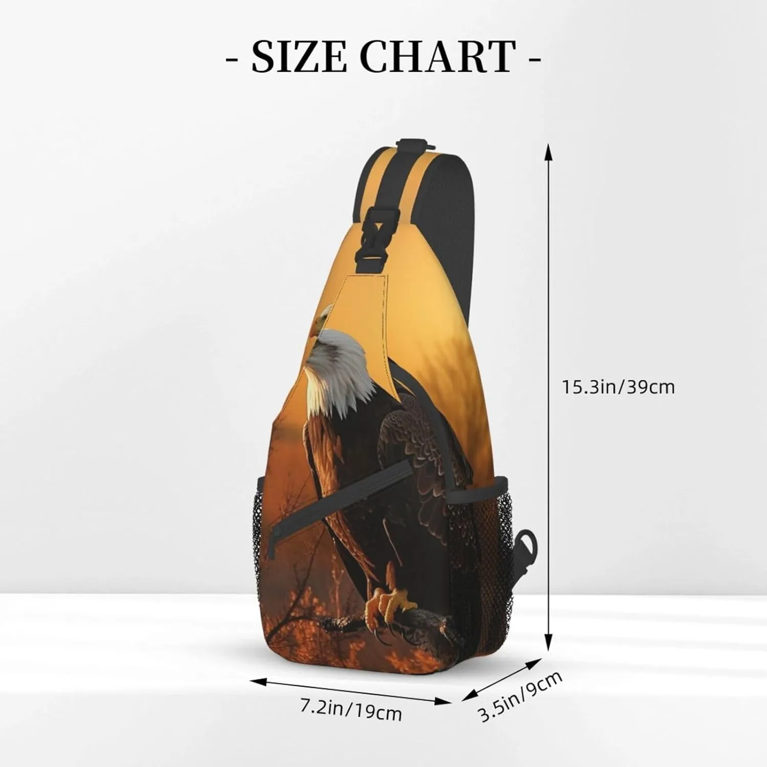 Sling Bag for Women Men Crossbody Bag Small Sling Backpack Golden Sunset Bald Eagle Chest Bag Hiking Daypack