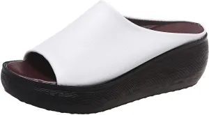 Slip on Sandals for Women Dressy Summer Casual Fish Mouth Open Toe Platform Wedge Slippers Comfortable Outdoor Ladies Thick Soled Shoes Slides