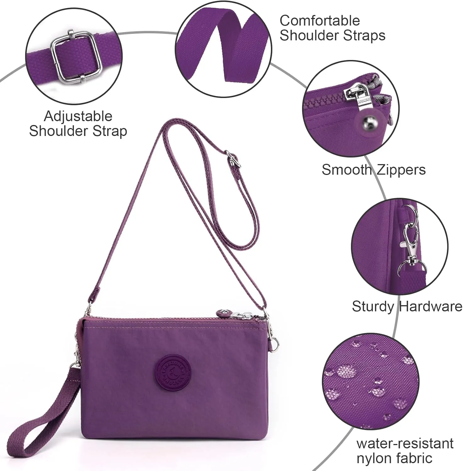 Small Crossbody Bag for Women Lightweight Nylon Shoulder Handbag Multi Pocket Clutch Purse Mobile Phone Bag
