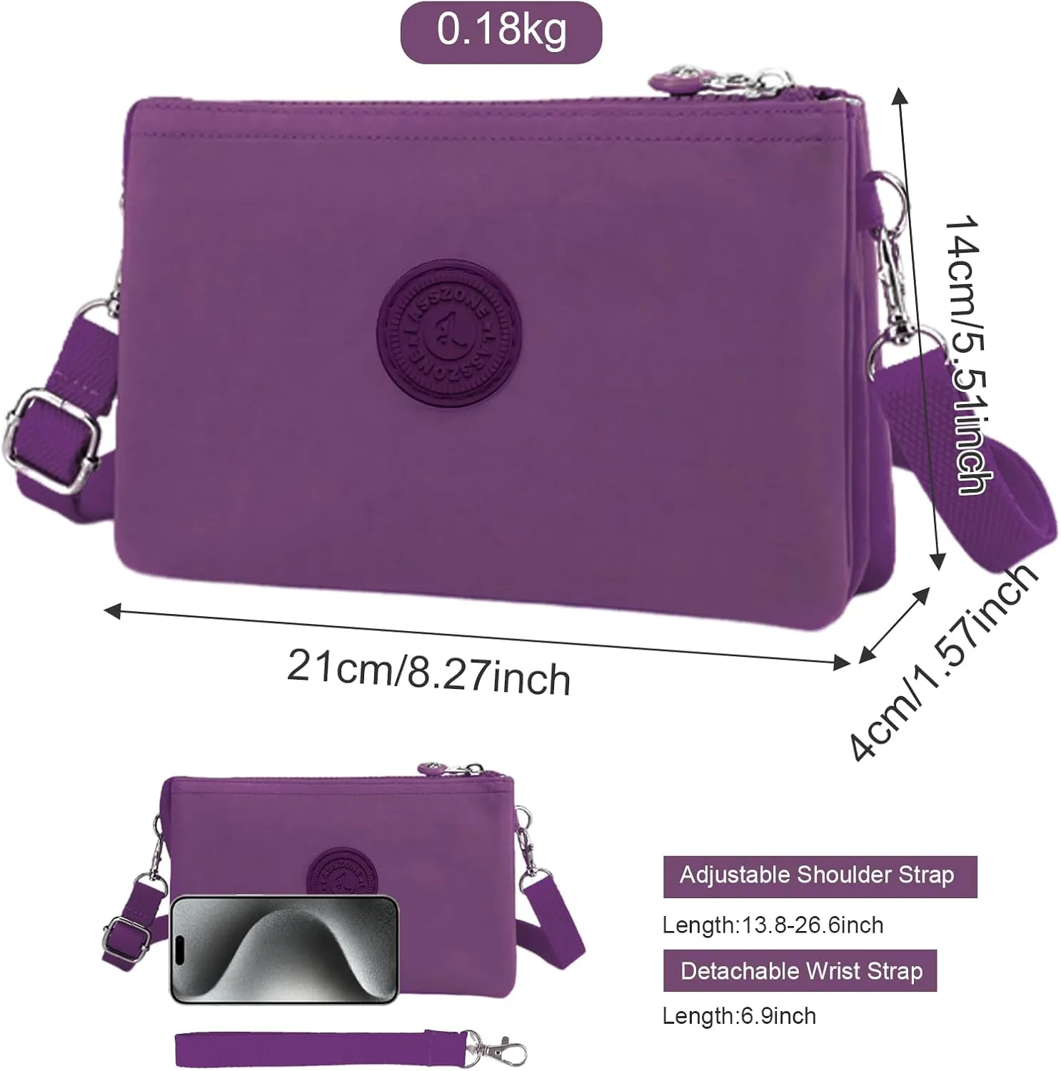 Small Crossbody Bag for Women Lightweight Nylon Shoulder Handbag Multi Pocket Clutch Purse Mobile Phone Bag