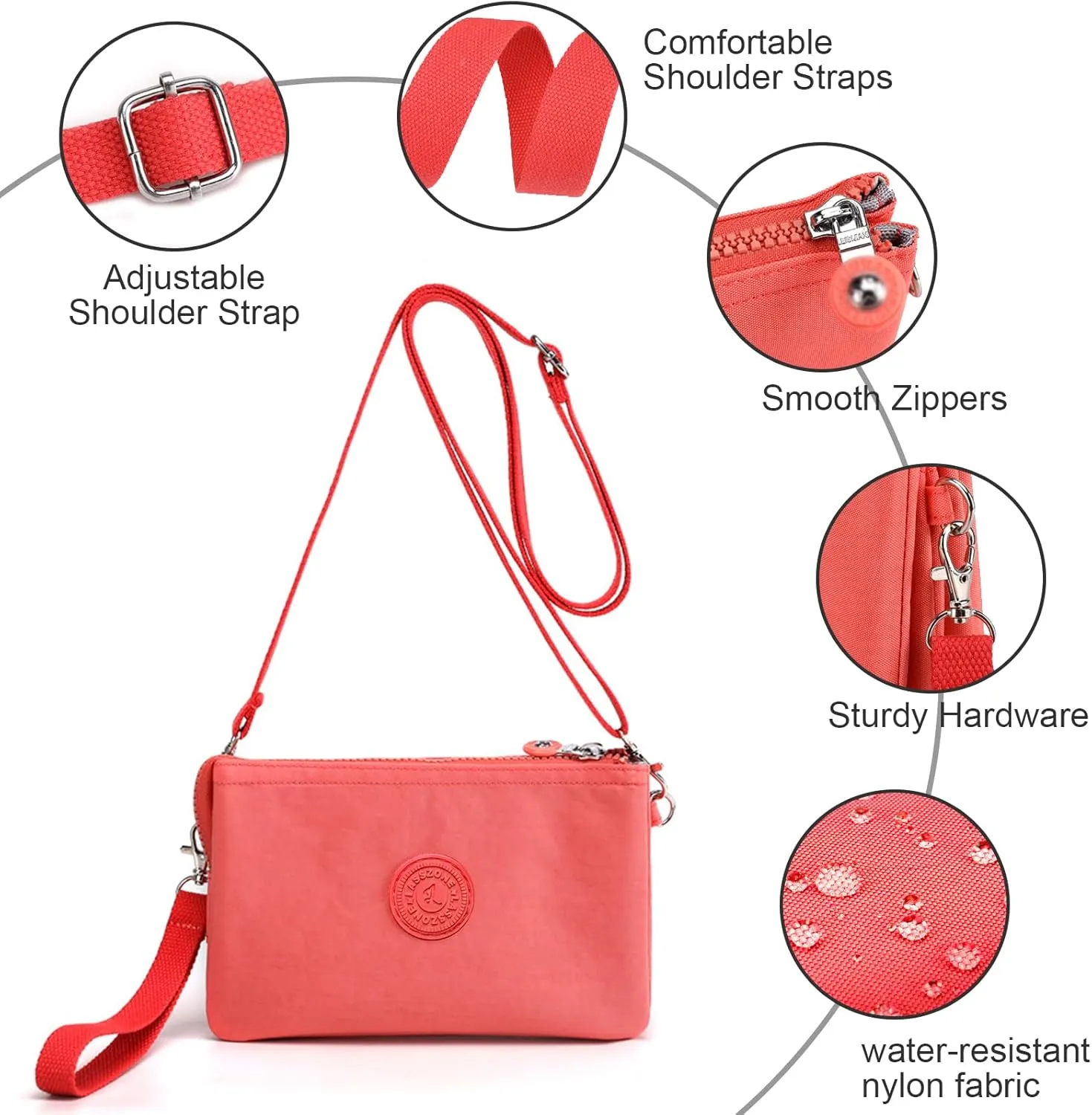 Small Crossbody Bag for Women Lightweight Nylon Shoulder Handbag Multi Pocket Clutch Purse Mobile Phone Bag