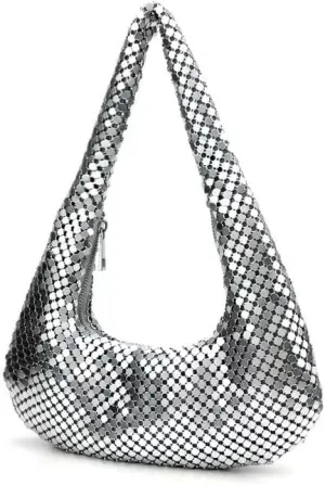 Small Womens Metallic Evening Bag Cute Hobo Handbag Fashion Y2k Shiny Moon-shaped Shoulder Purse