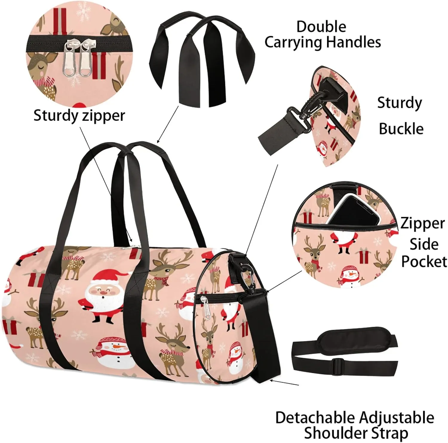 Snowman Deer Santa Claus Sports Gym Bag for Men Women Lightweight Travel Duffle Bag with Shoulder Strap Waterproof Carry On Weekender Overnight Bag for Travel Sports Gym