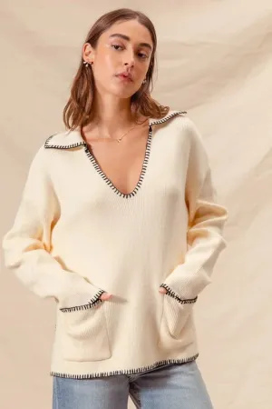 SO ME Contrast Blanket Stitch Sweater